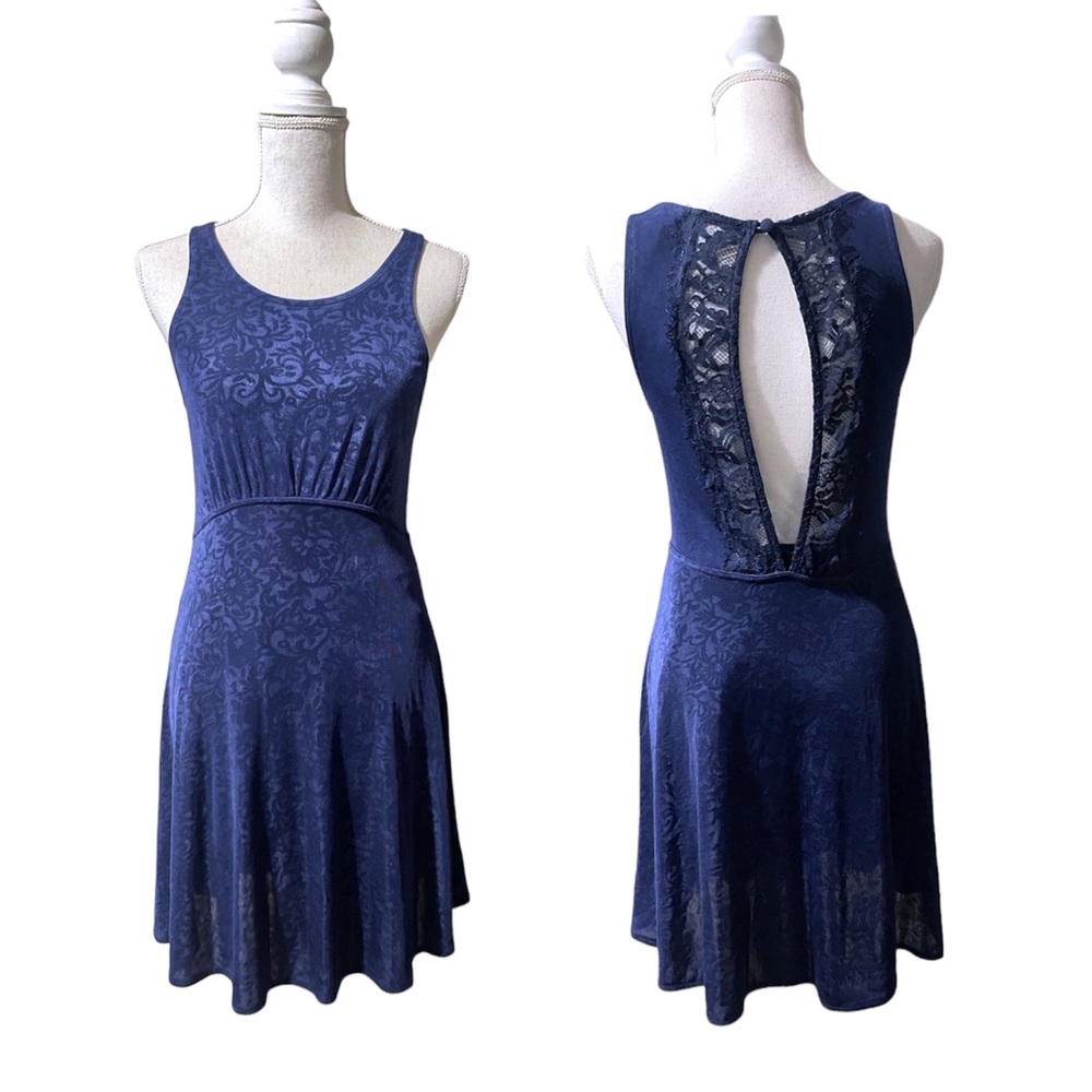 Free People Lady Jane Paisley Lace Fit & Flare Dress Navy